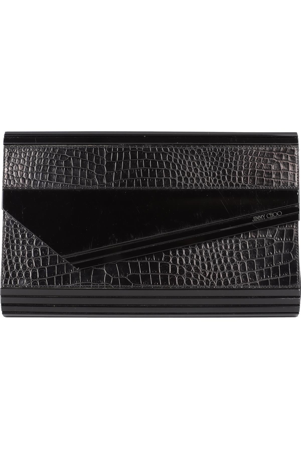 JIMMY CHOO BLACK CROC EFFECT LEATHER CLUTCH