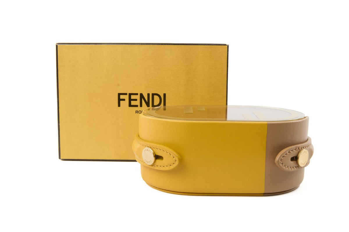 FENDI YELLOW O'LOCK OVAL LEATHER TRINKET BOX