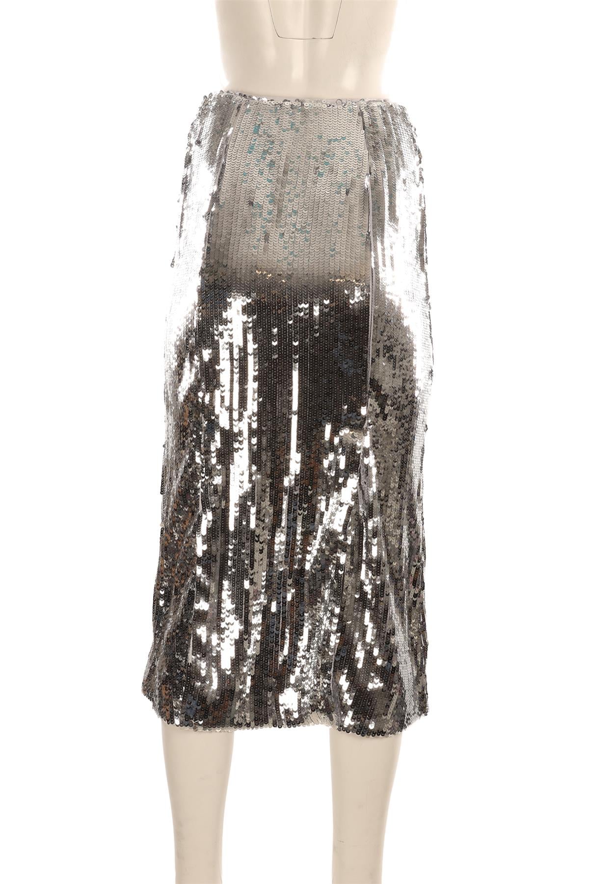 J CREW SILVER SEQUIN MIDI SKIRT US 2 UK 6