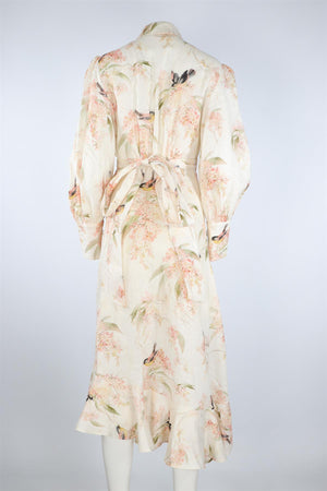 ZIMMERMANN MULTI LINEN MIDI DRESS UK 14