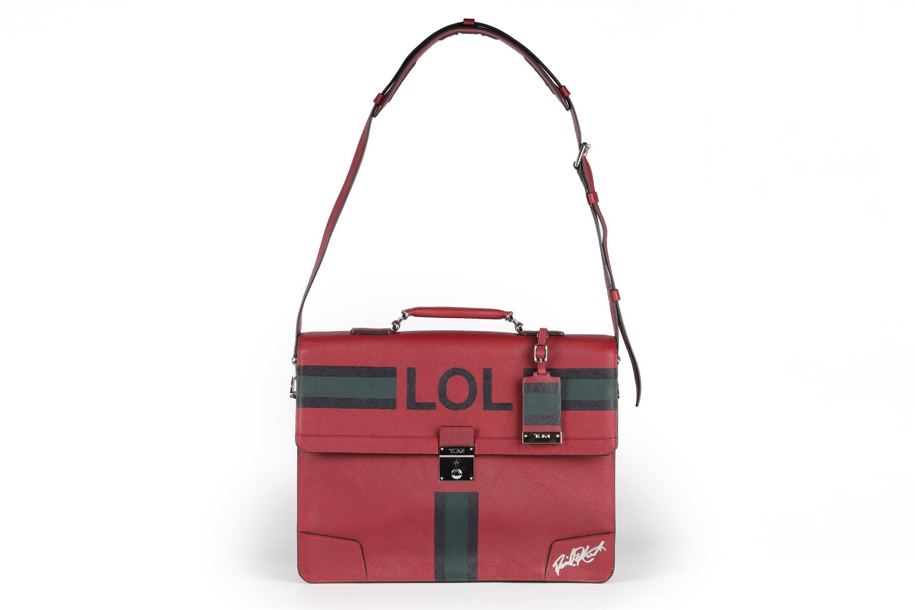 TUMI + DAVID HART RED LOL LEATHER TOTE BAG