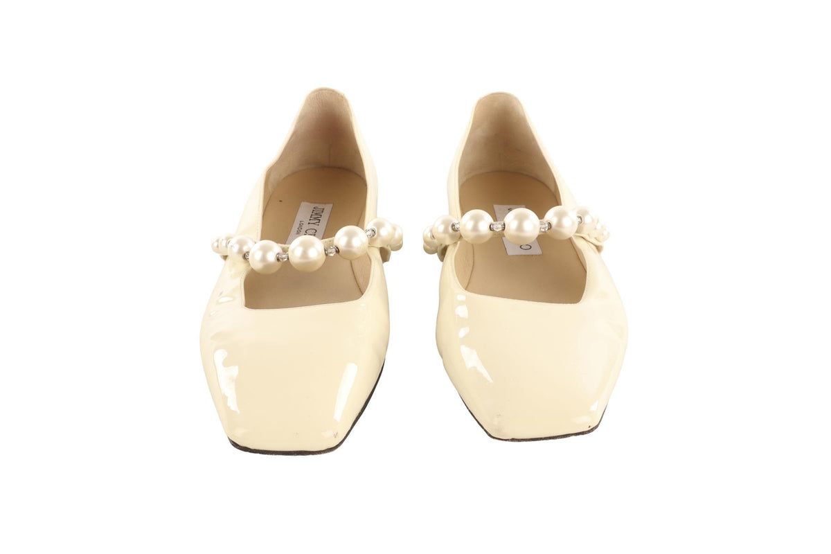 JIMMY CHOO CREAM PATENT LEATHER BALLET FLATS EU 38 UK 5 US 8
