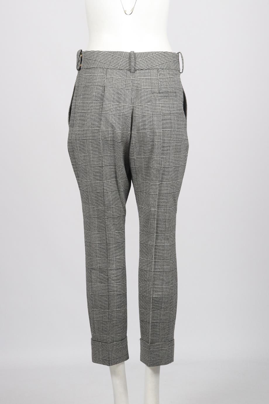 ALEXANDER VAUTHIER CHECKED WOOL BLEND STRAIGHT LEG PANTS FR 40 UK 12