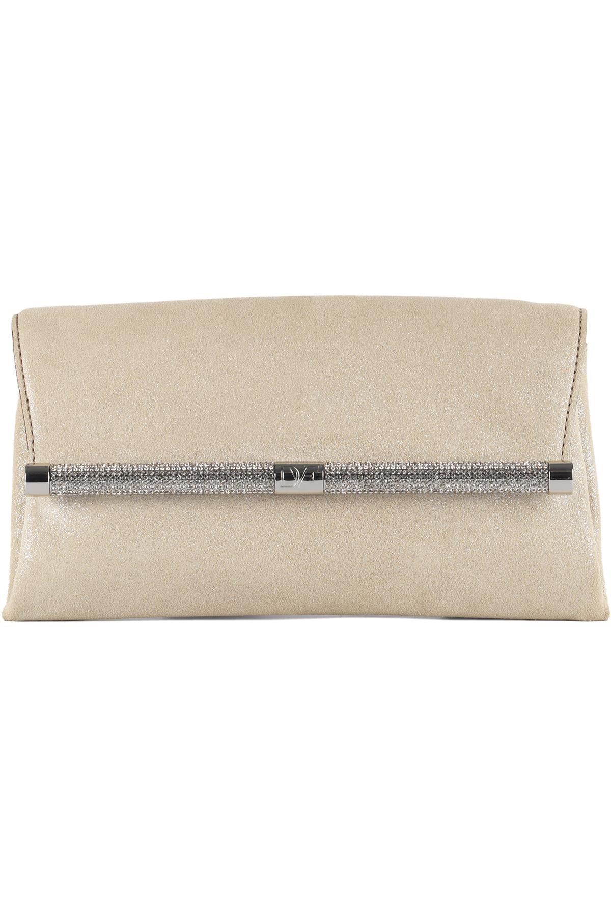 DIANE VON FURSTENBERG BEIGE CRYSTAL AND SUEDE CLUTCH