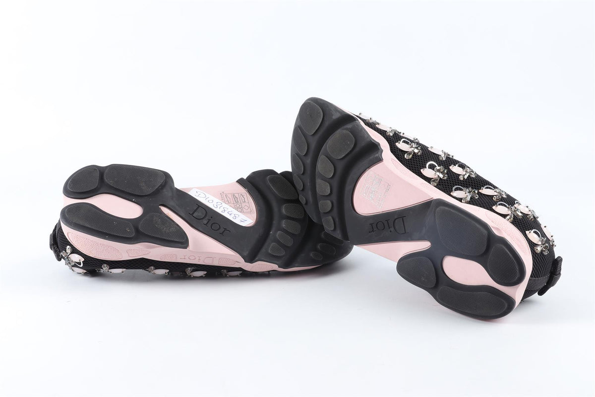 CHRISTIAN DIOR BLACK CRYSTAL AND MESH SNEAKERS EU 38 UK 5 US 8
