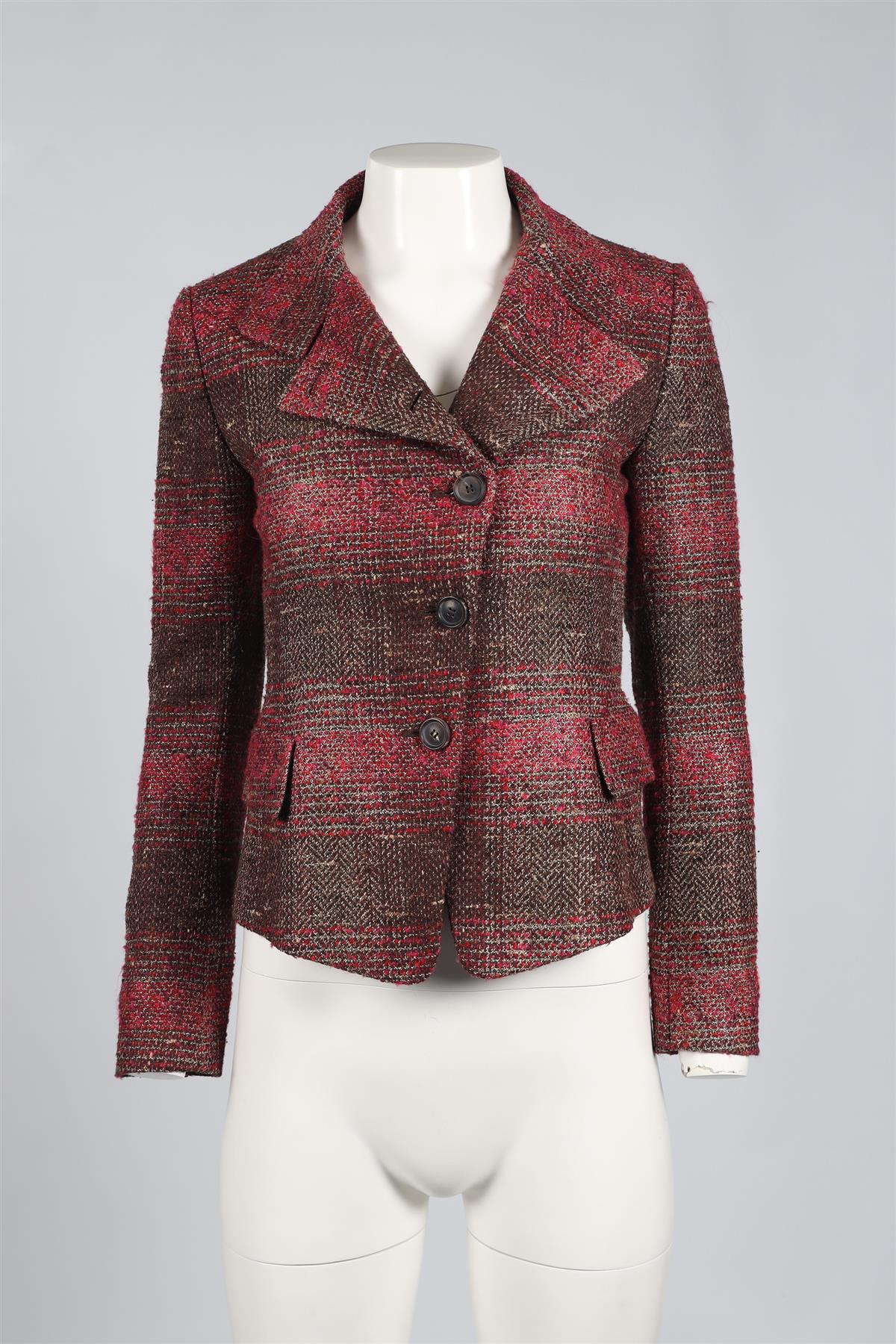 AKRIS PINK AND BROWN TWEED BLAZER SMALL