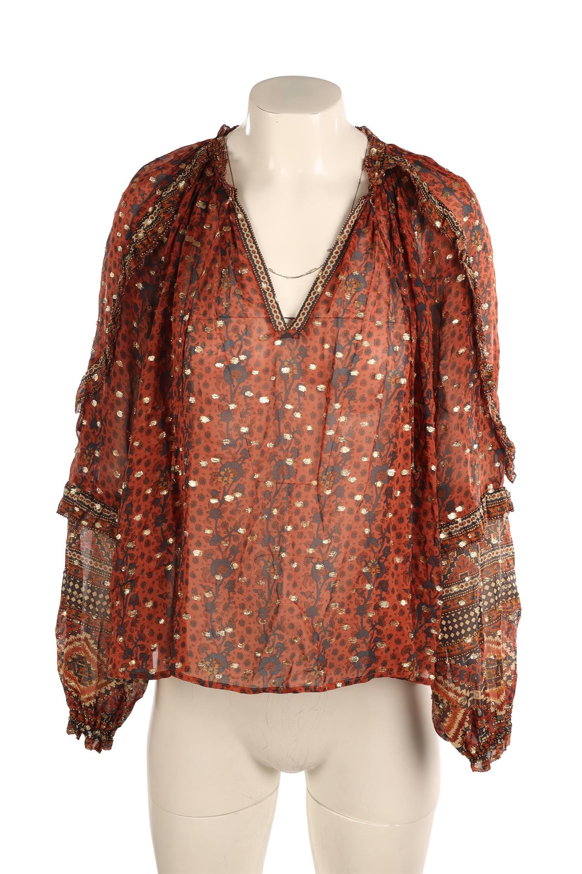 ULLA JOHNSON BROWN SILK TOP US 2 UK 6