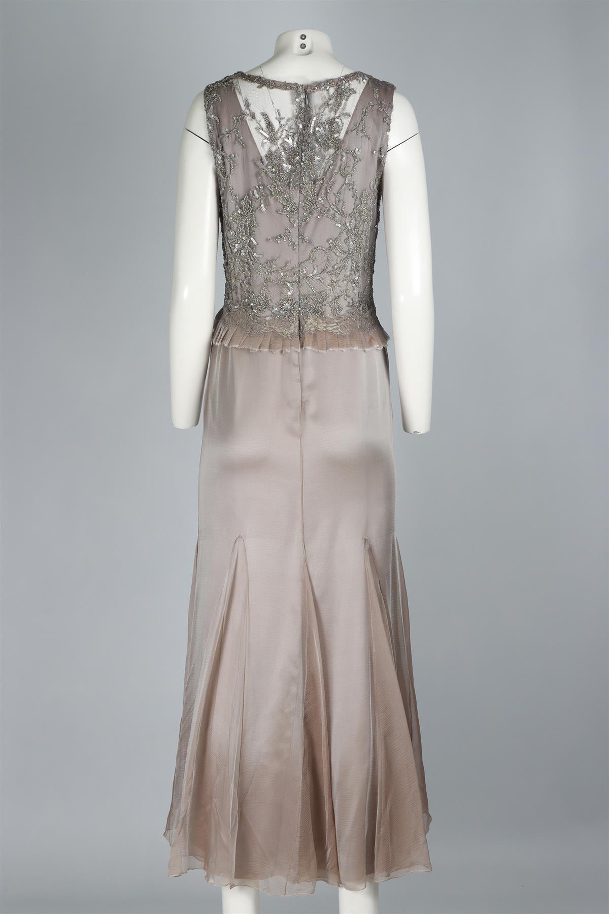 JACQUES AZAGURY NUDE CRYSTAL AND SILK MIDI DRESS