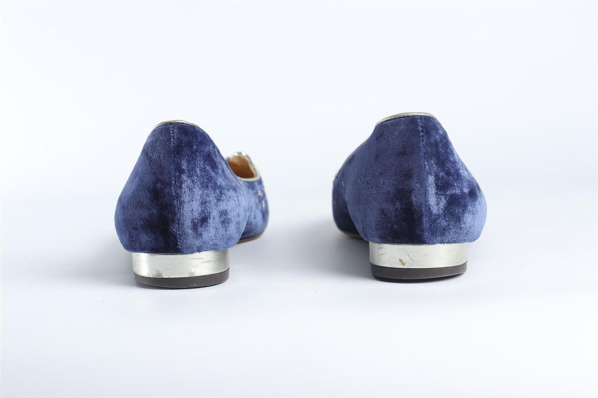 CHARLOTTE OLYMPIA BLUE VELVET BALLET FLATS EU 37.5 UK 4.5 US 7.5