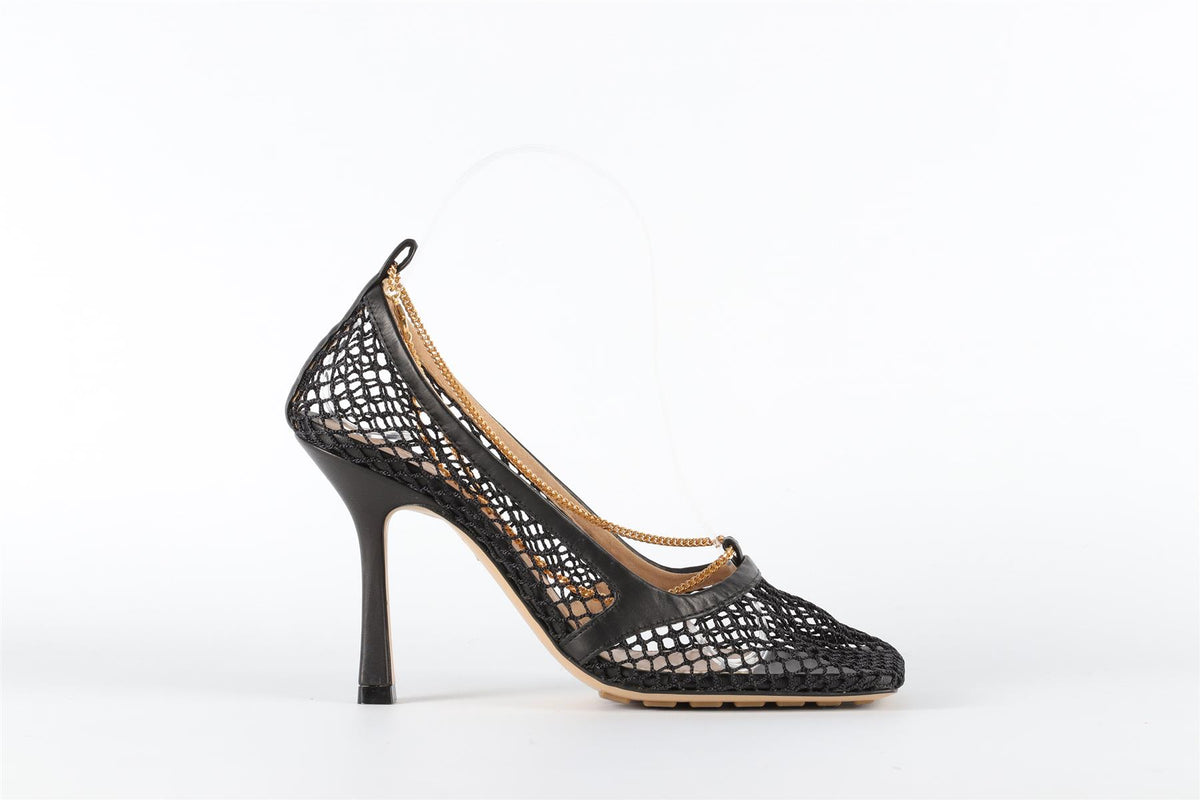 BOTTEGA VENETA BLACK MESH AND LEATHER PUMPS EU 37.5 UK 4.5 US 7.5