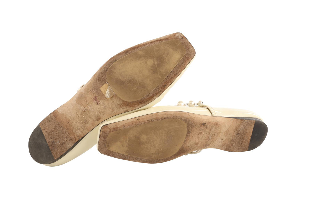JIMMY CHOO CREAM PATENT LEATHER BALLET FLATS EU 38 UK 5 US 8