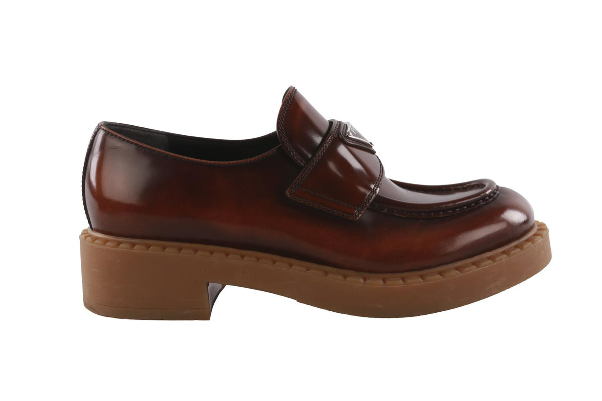 PRADA BROWN LEATHER PLATFORM LOAFERS EU 38 UK 5 US 8