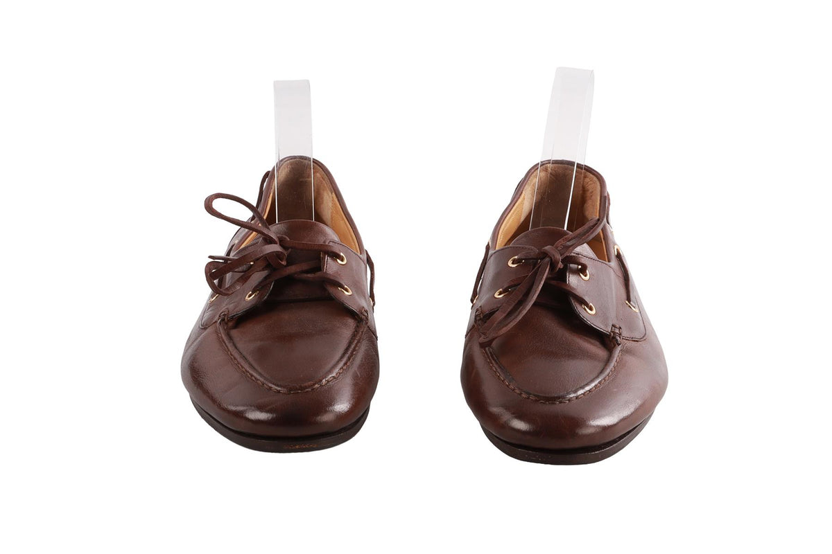 BROWN PATHY LEATHER BOAT SHOES