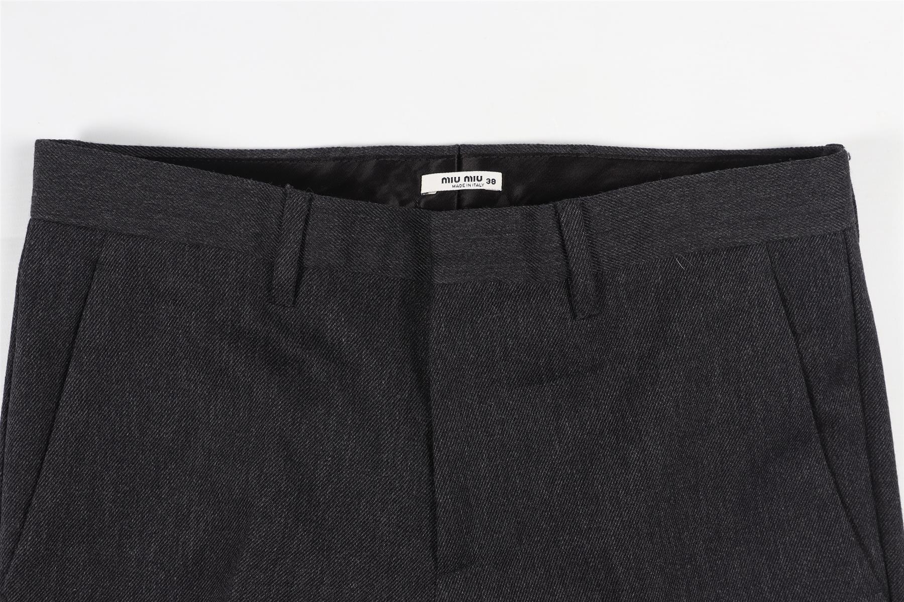 MIU MIU DARK GREY WOOL CROPPED TROUSERS IT 38