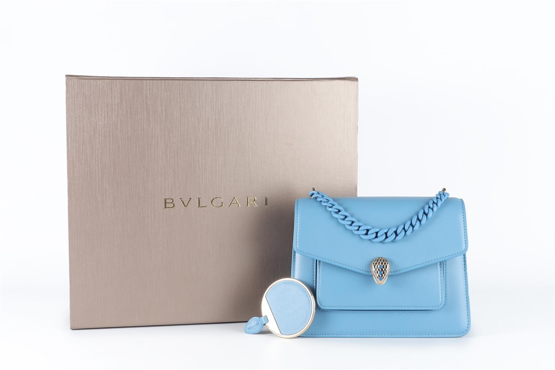 BVLGARI BLUE SERPENTI FOREVER MAXI CHAIN SMALL LEATHER TOTE BAG