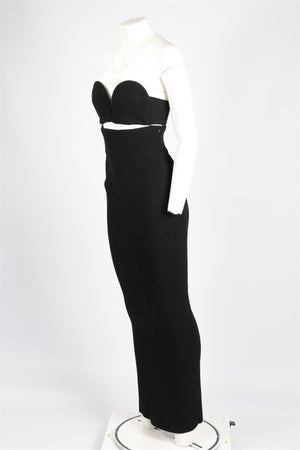 ALAÏA BLACK WOOL MAXI DRESS FR 36 UK 8