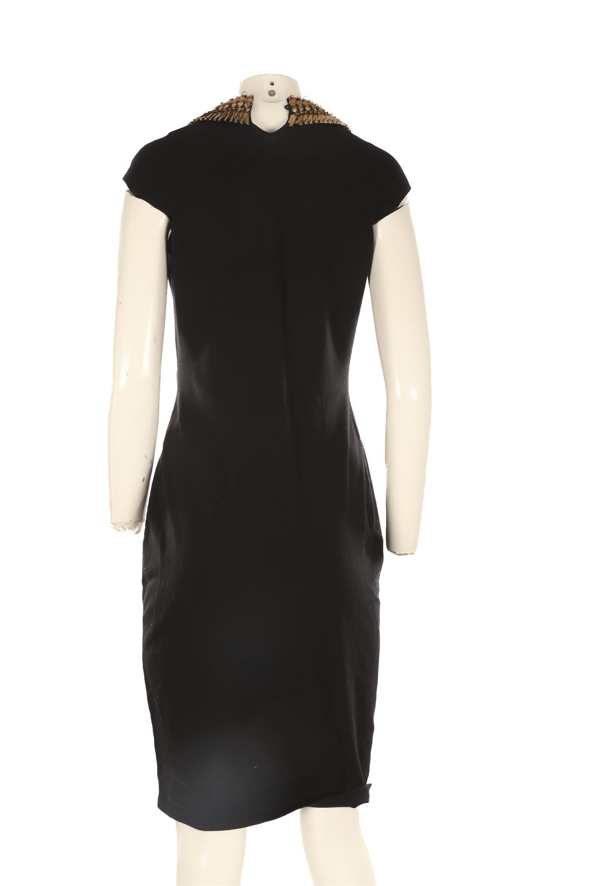 ALEXANDER MCQUEEN BLACK WOOL MIDI DRESS MEDIUM