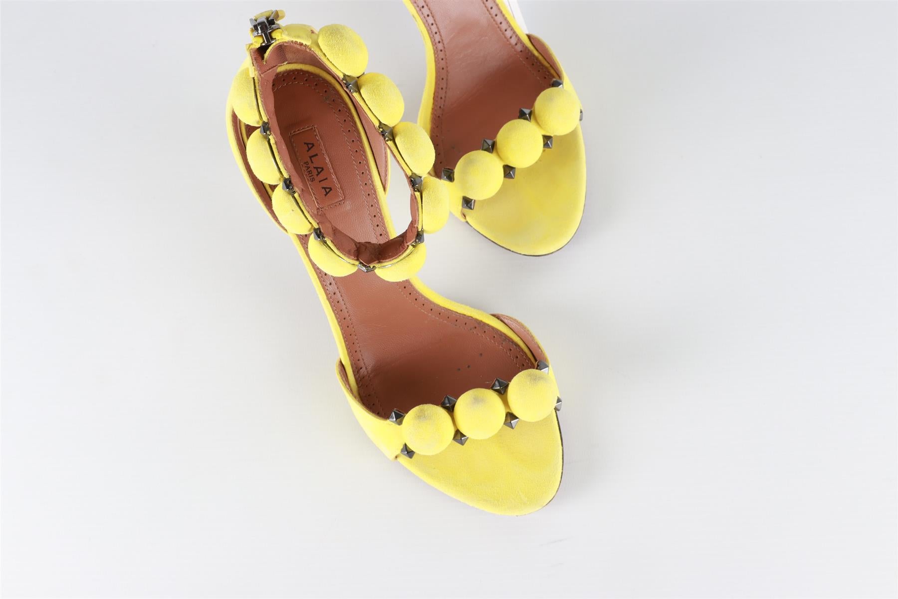 ALAÏA YELLOW BOMBE SUEDE SANDALS EU 38 UK 5 US 8