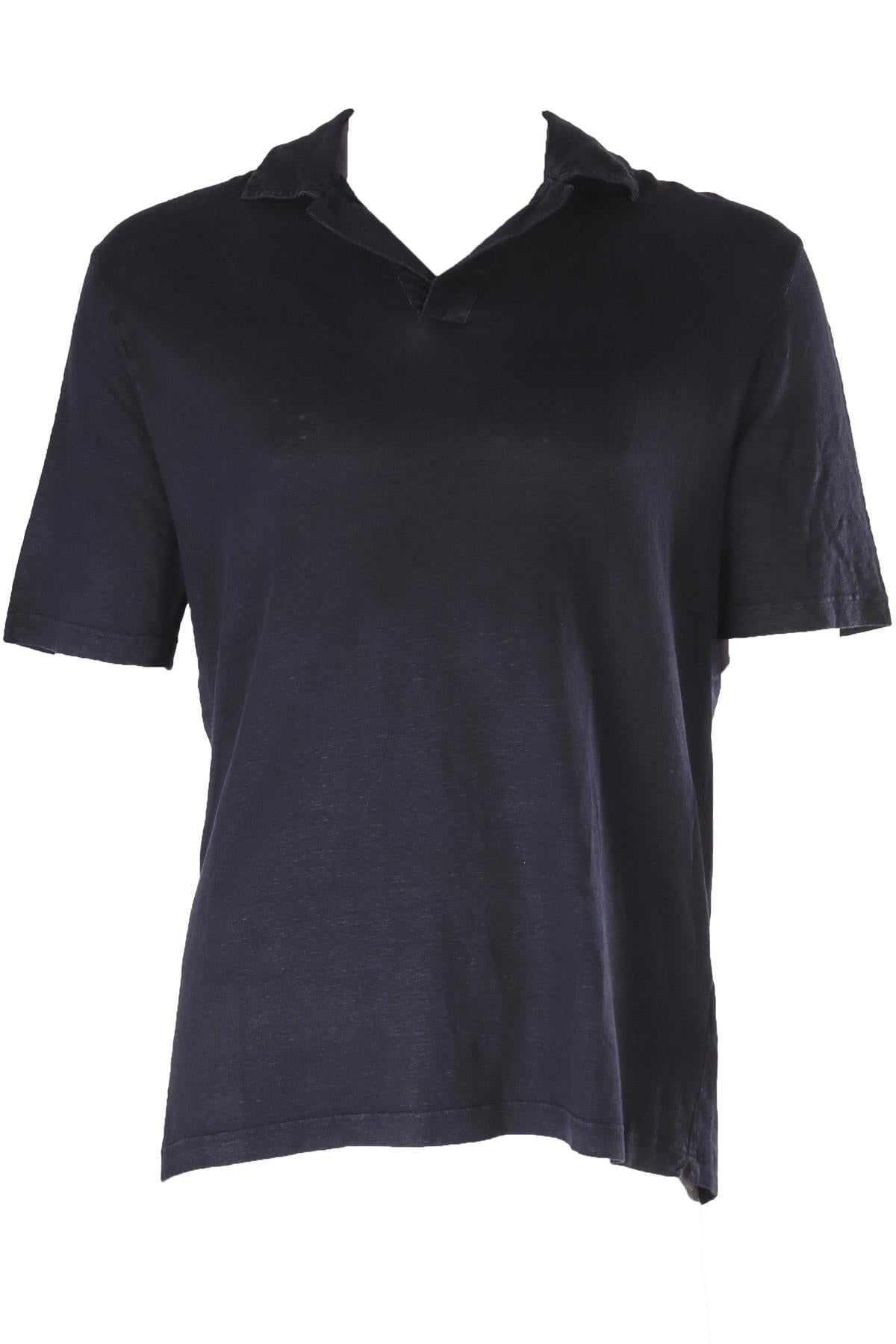 THOM SWEENEY NAVY MEN'S LINEN POLO SHIRT LARGE