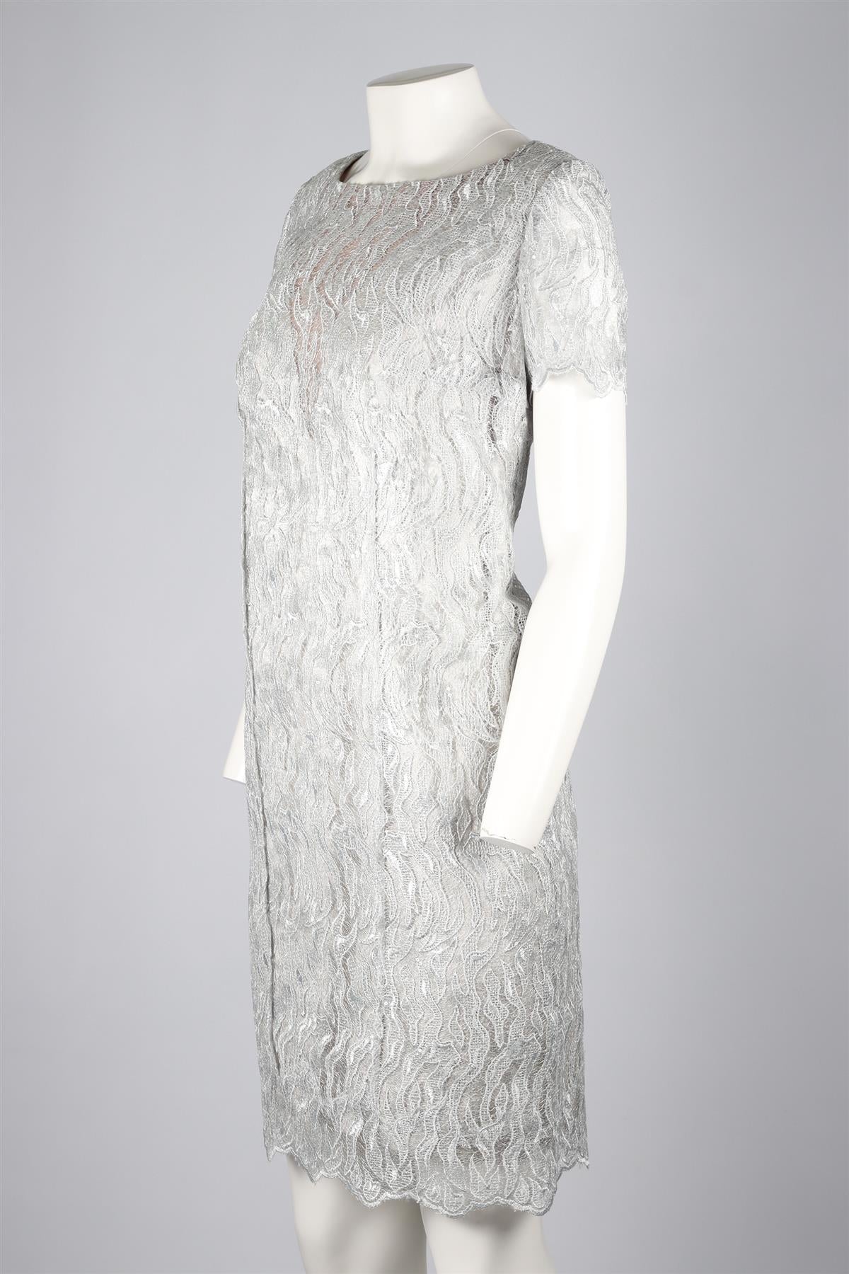 JACQUES AZAGURY SILVER LACE MIDI DRESS