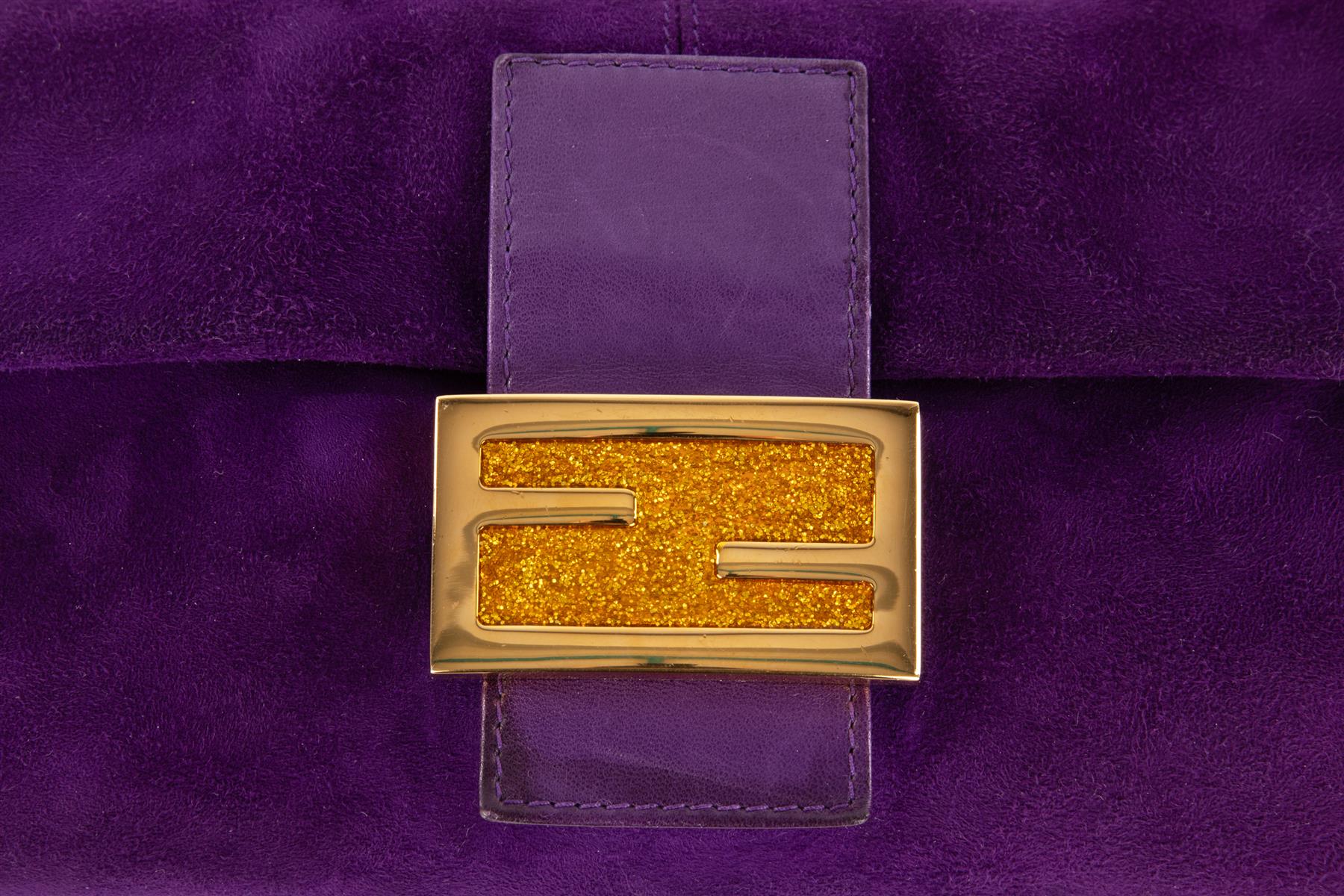 FENDI PURPLE BAGUETTE SUEDE SHOULDER BAG