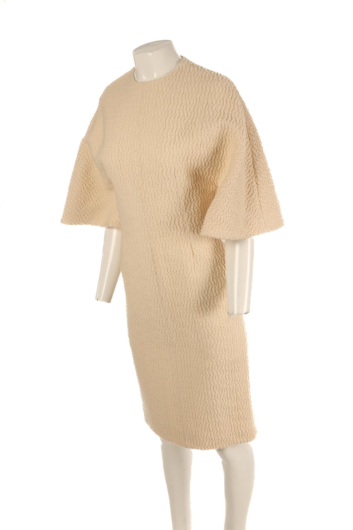 EMILIA WICKSTEAD CREAM WOOL MIDI DRESS UK 10