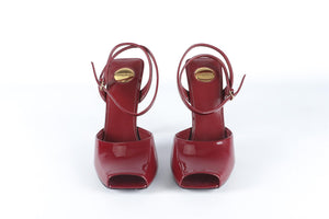 SAINT LAURENT RED LA SCANDALE PATENT LEATHER SANDALS EU 38.5 UK 5.5 US 8.5
