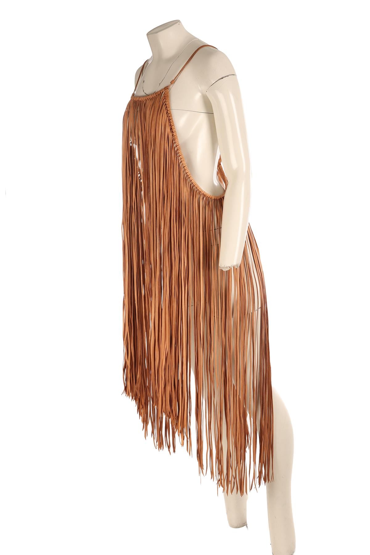 CARAVANA BEIGE LEATHER MIDI DRESS ONE SIZE