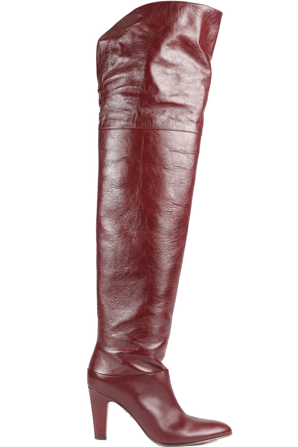 CHLOÉ BURGUNDY LEATHER OVER THE KNEE BOOTS EU 39 UK 6 US 9