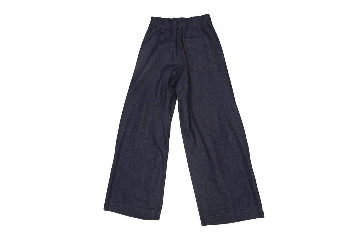 DRIES VAN NOTEN NAVY DENIM WIDE LEG PANTS XSMALL