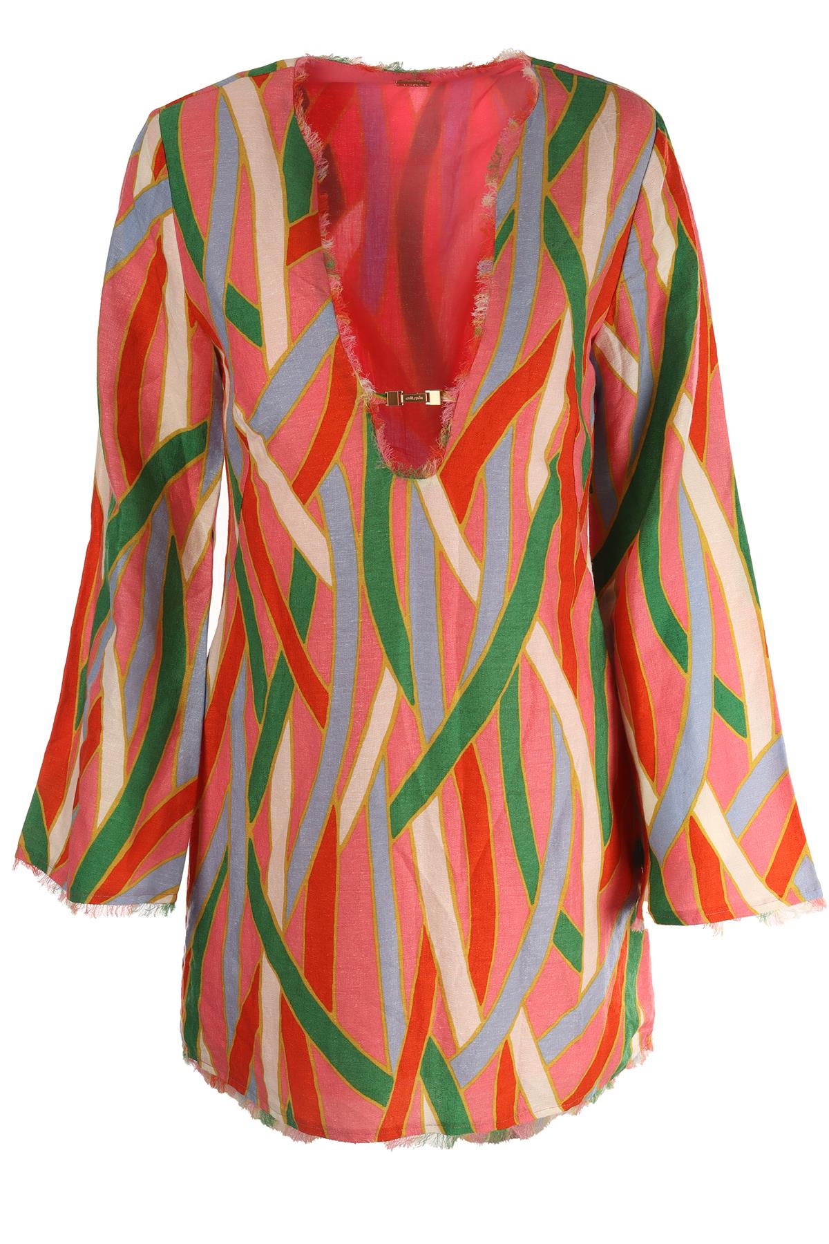 CULT GAIA MULTI LINEN MINI DRESS SMALL