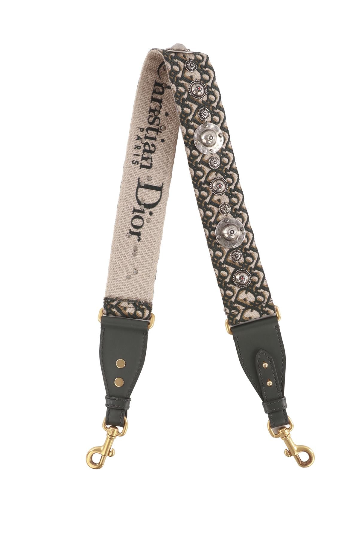 CHRISTIAN DIOR GREEN OBLIQUE CANVAS BAG STRAP