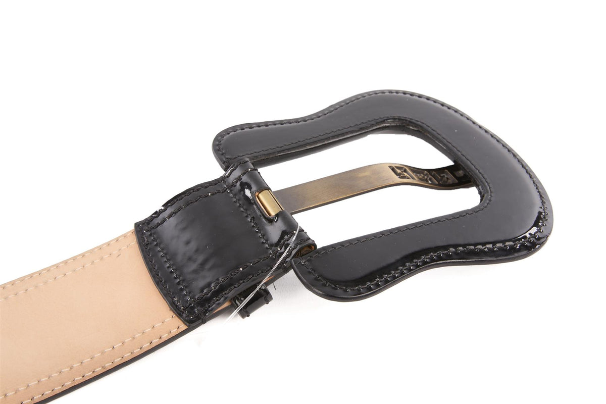 FENDI BLACK PATENT LEATHER WAIST BELT 75CM