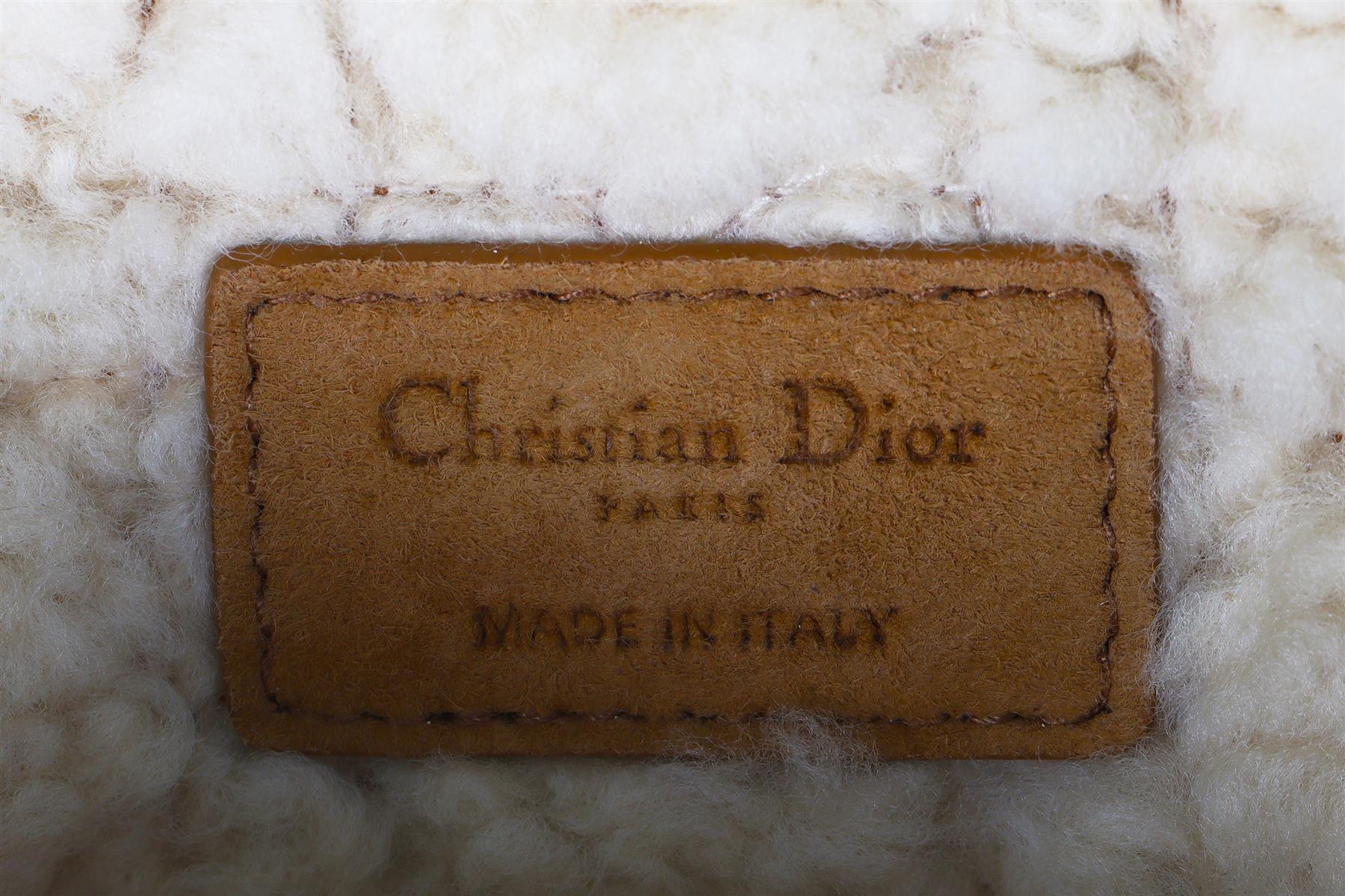 CHRISTIAN DIOR TAN MEDIUM CARO CANNAGE SUEDE AND SHEARLING SHOULDER BAG