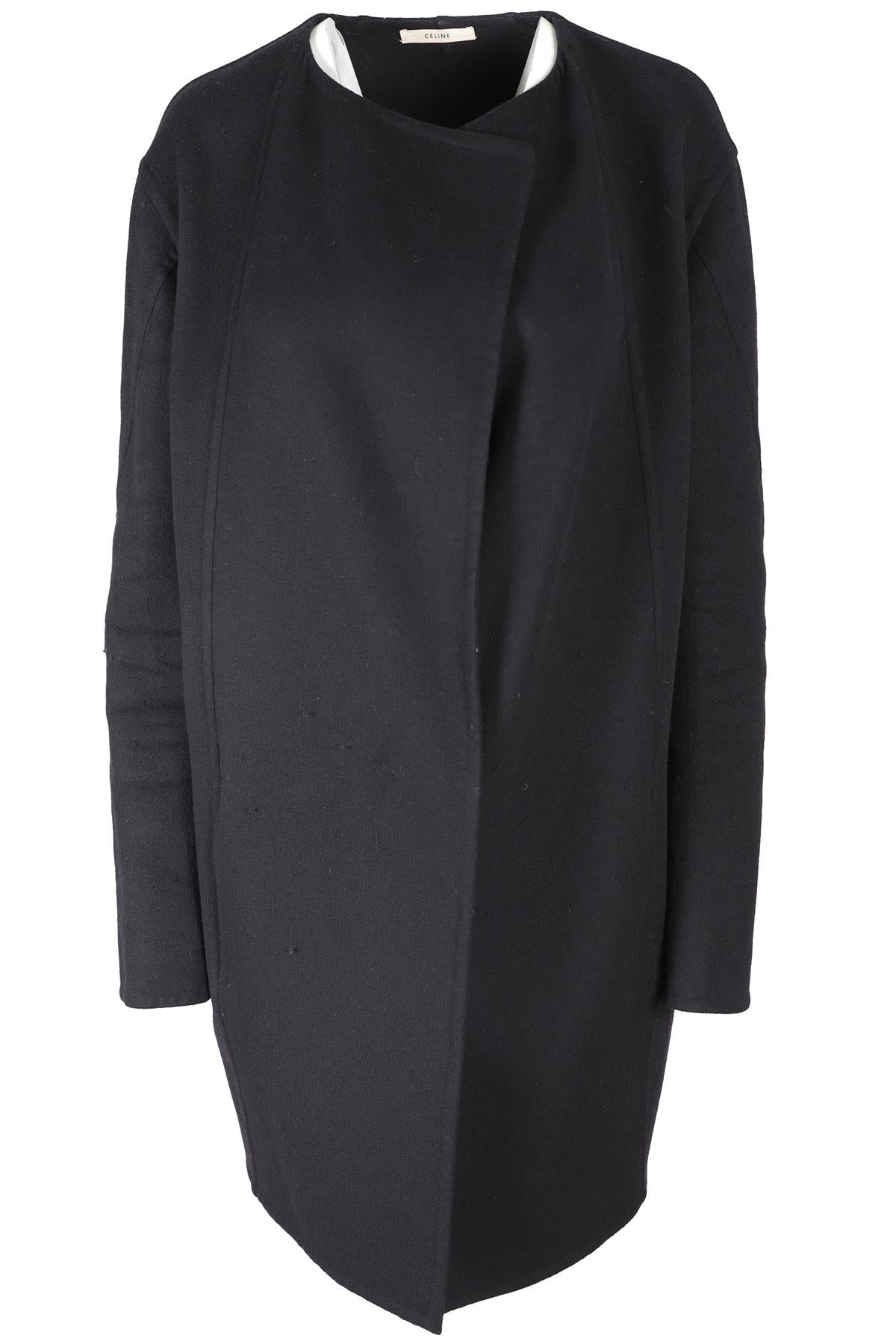 CELINE BLACK WOOL COAT FR 42 UK 14