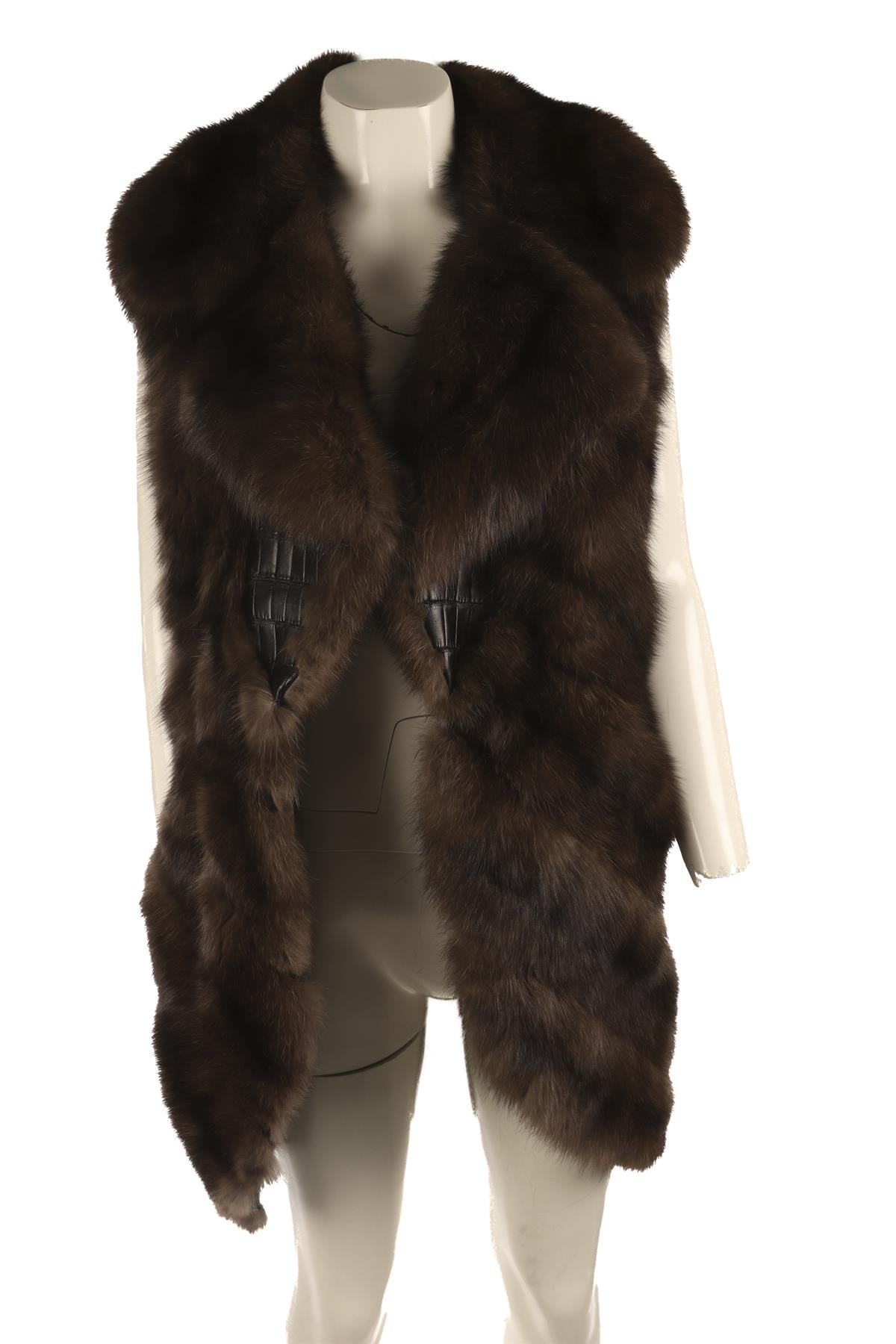 DENNIS BASSO BROWN SABLE FUR GILET SMALL