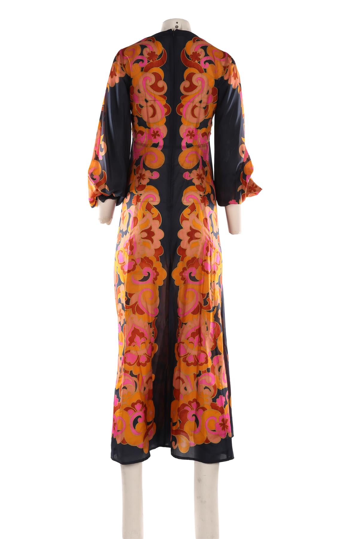 ZIMMERMANN NAVY SILK MIDI DRESS UK 8