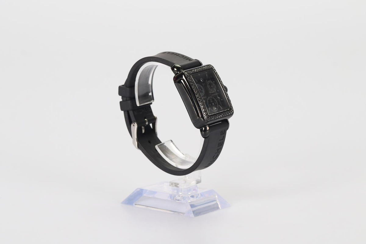 MICHELE DECO NOIR 33 MM STAINLESS STEEL AND RUBBER WRIST WATCH