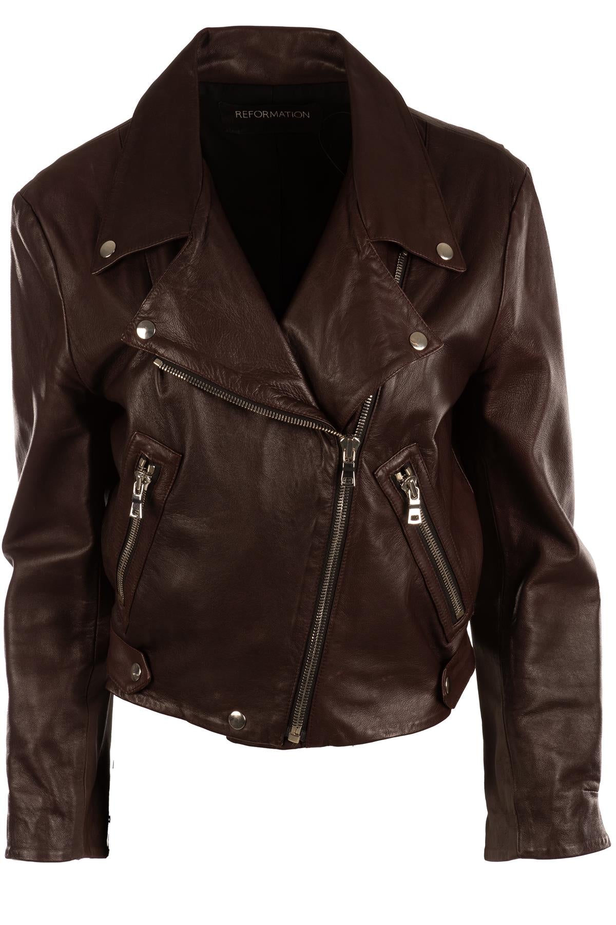 REFORMATION BURGUNDY LEATHER JACKET XSMALL