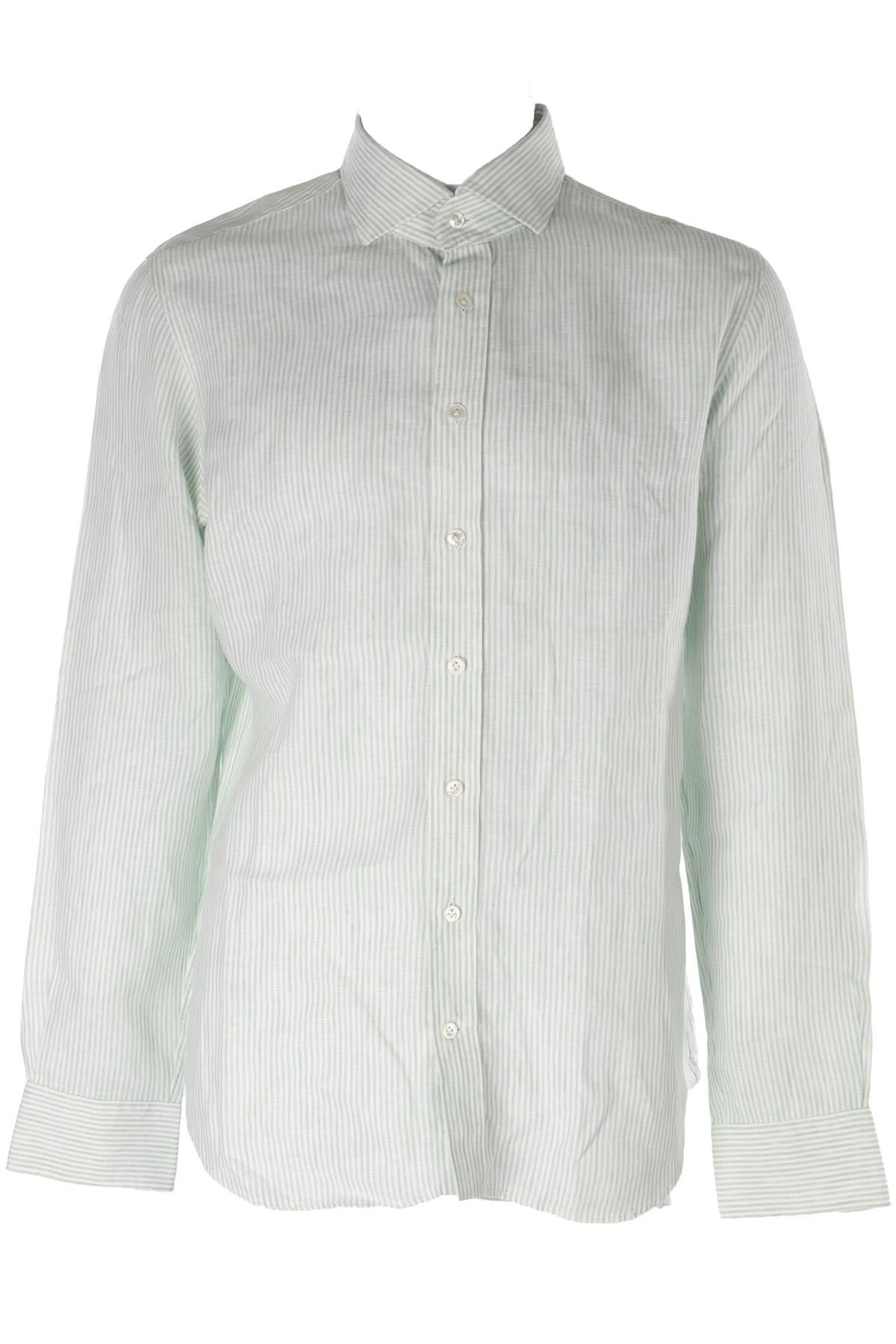 THOM SWEENEY GREEN MEN'S LINEN SHIRT UK/US COLLAR 17