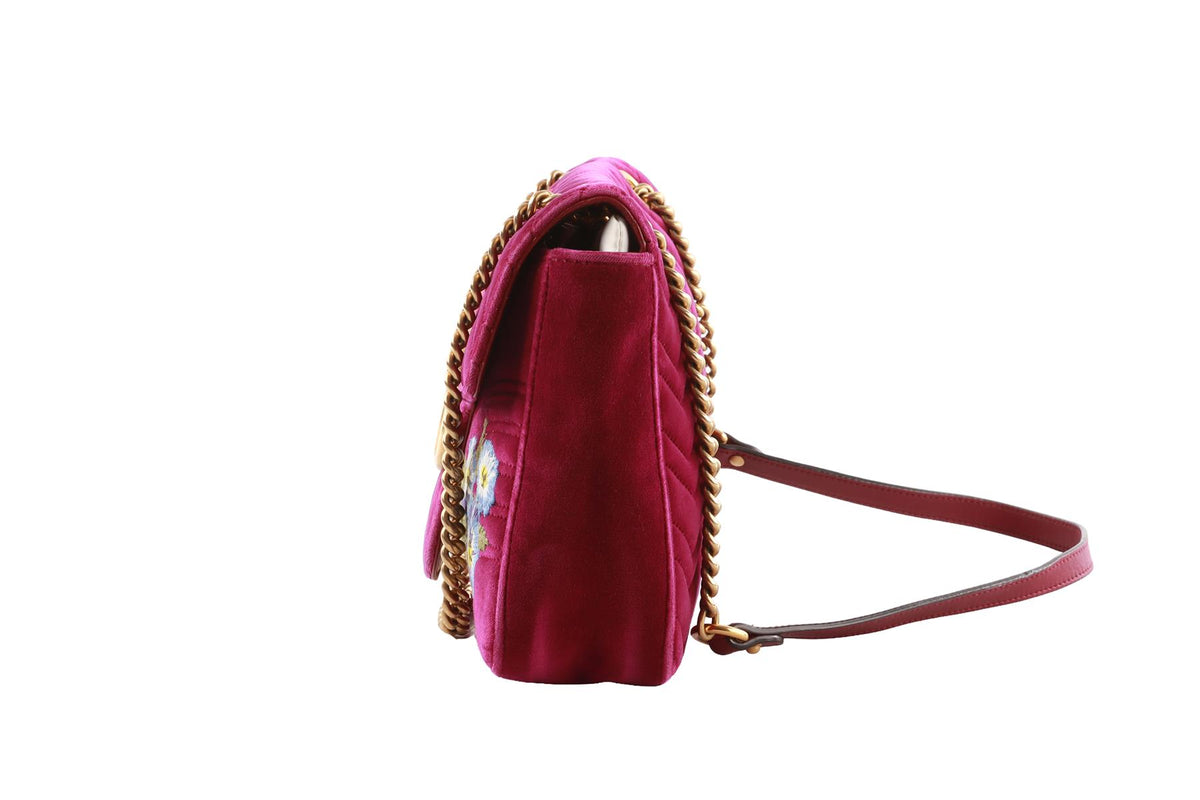 PURPLE MARMONT LARGE QUILTED VELVET SHOULDER BAG