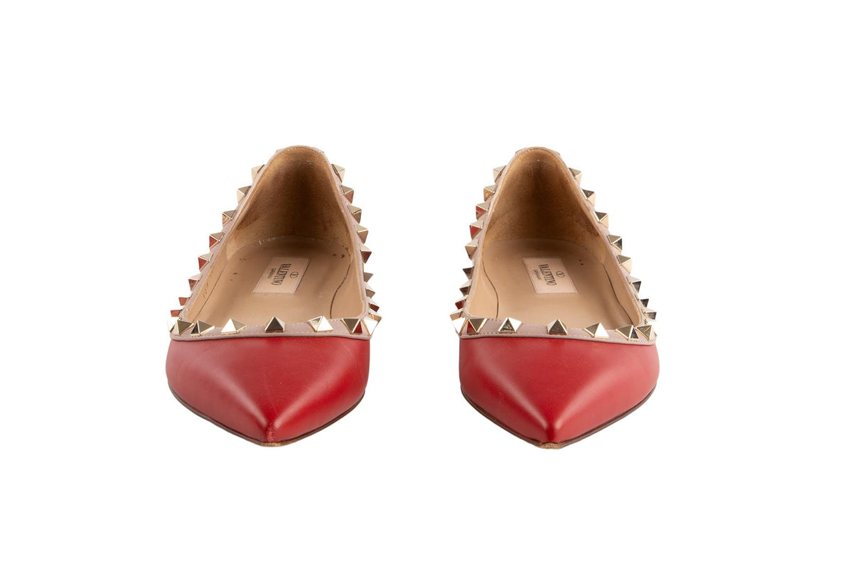 VALENTINO RED ROCKSTUD LEATHER BALLET FLATS EU 37