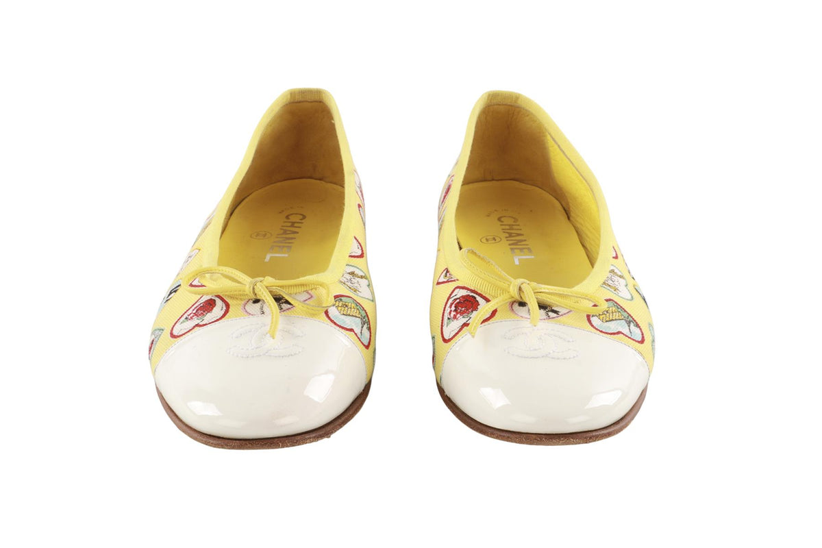 CHANEL YELLOW 2006 CANVAS BALLET FLATS EU 40.5 UK 7.5 US 10.5
