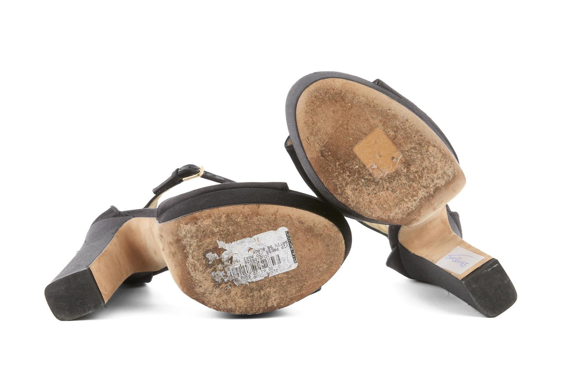 JIMMY CHOO BLACK SATIN PLATFORM SANDALS EU 38 UK 5 US 8