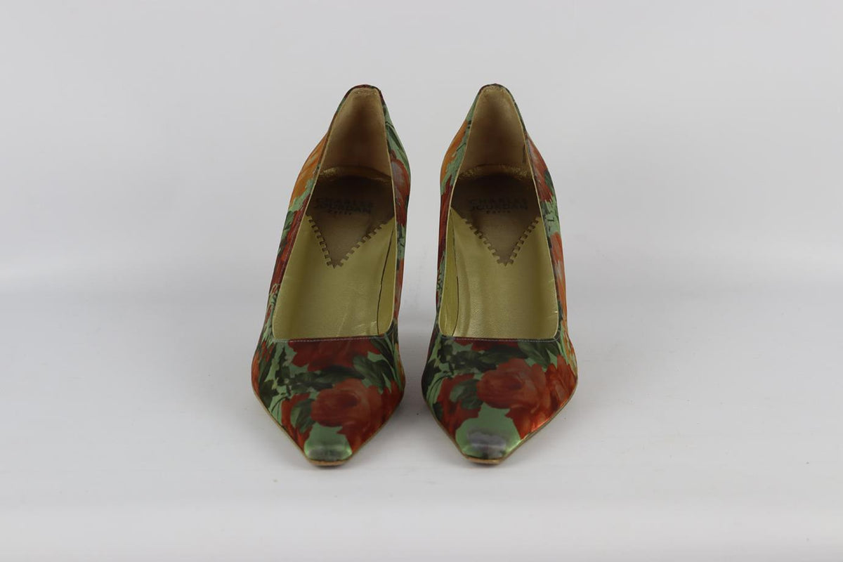 CHARLES JOURDAN FLORAL PRINT SATIN PUMPS EU 37.5 UK 4.5 US 7.5