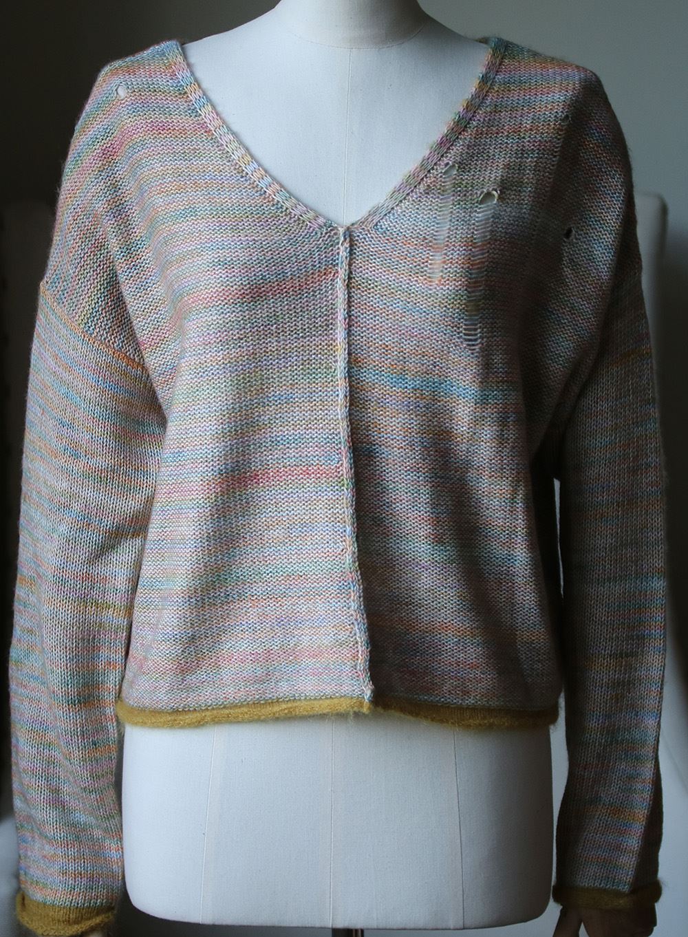 RAQUEL ALLEGRA MIXED STITCH COTTON BLEND V NECK SWEATER 1 UK 10