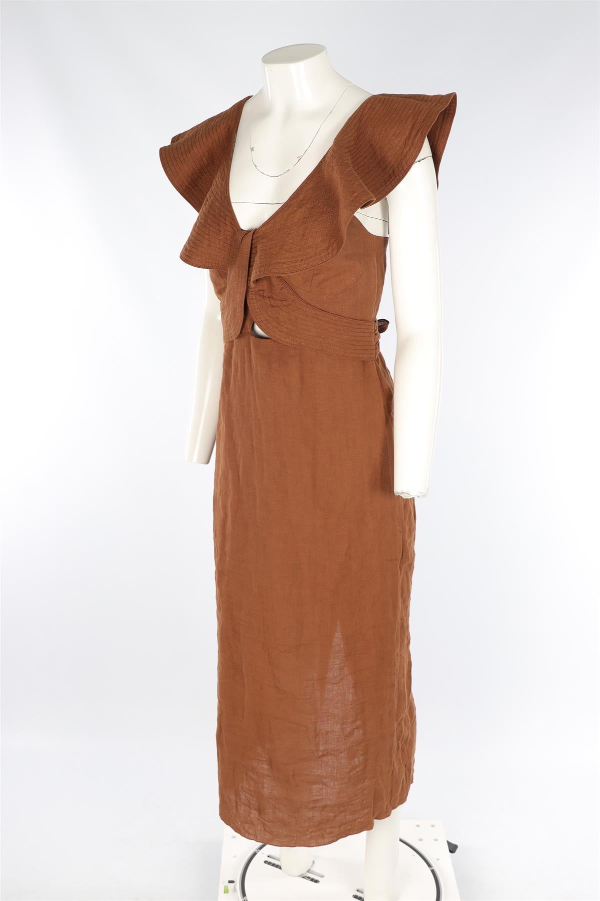 JOHANNA ORTIZ BROWN LINEN MAXI DRESS US 6 UK 10