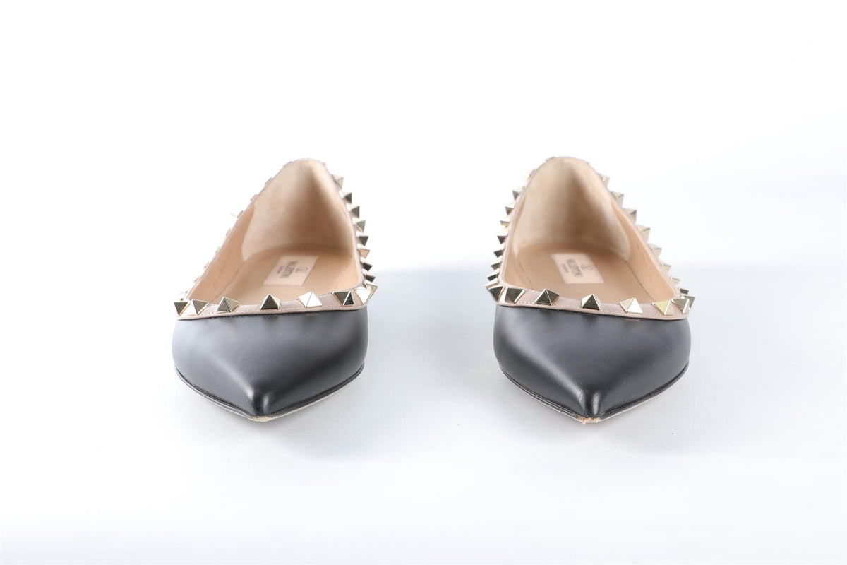 VALENTINO GARAVANI BLACK ROCKSTUD LEATHER BALLET FLATS EU 37.5 UK 4.5 US 7.5