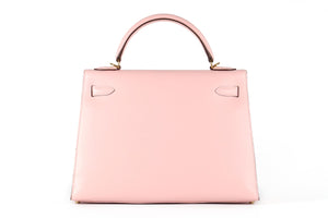HERMÈS PINK 2017 KELLY SELLIER 32 CM TADELAKT LEATHER BAG IN ROSE SAKURA
