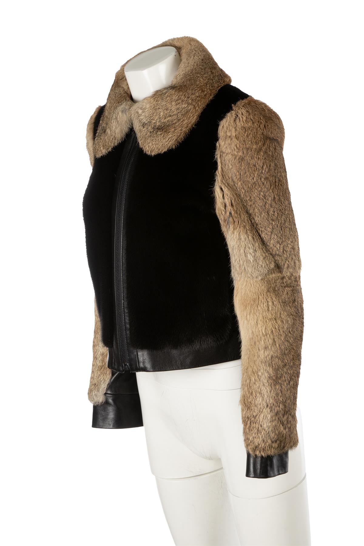 CHLOÉ BLACK RABBIT AND MINK FUR JACKET FR 36 UK 8